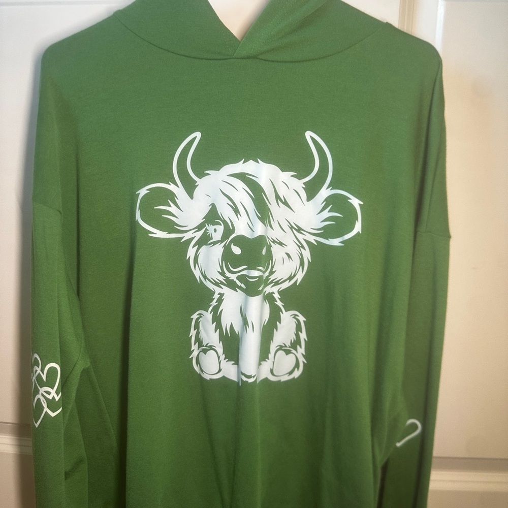 Green Hoodie with White Cow Print